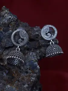 Maansh Silver-Plated Oxidised Studs Earrings