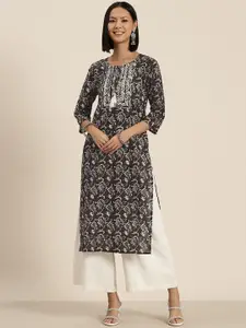 HERE&NOW Pure Cotton Floral Printed Straight Kurta