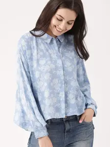 DressBerry Women Blue & White Printed Regular Fit Casual Shirt