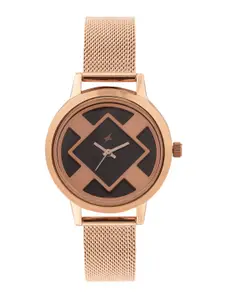 Fastrack Women Patterned Braided Straps Analogue Watch NR6210WM01-Rose Gold Plating