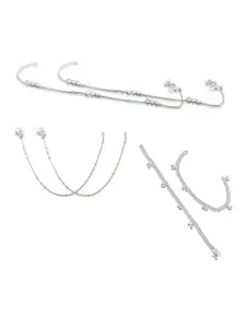 RUHI COLLECTION Set Of 3 Silver-Plated Beaded Anklets