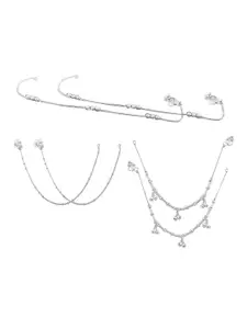 RUHI COLLECTION Set Of 3 Silver-Plated Bridal Anklets
