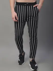 DOOR74 Striped Cotton Cropped Slim Fit Track Pants