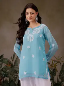 ADA Floral Embroidered Chikankari Kurti with Slip