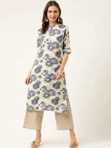 Divena Floral Printed Roll-Up Sleeves A-Line Kurta