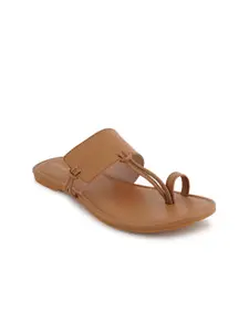 DressBerry Tan Brown T-Strap One Toe Flats