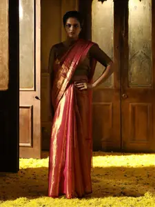 Indethnic Ethnic Motif Zari Pure Cotton Jamdani Saree With Blouse Piece