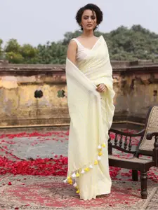 Indethnic Striped Pure Cotton Jamdani Saree