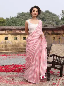 Indethnic Striped Pure Cotton Jamdani Saree