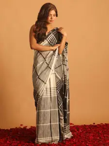 Indethnic Checked Pure Cotton Jamdani Saree