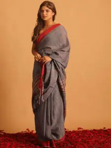 Indethnic Striped Pure Cotton Jamdani Saree With Blouse Piece