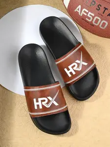 HRX by Hrithik Roshan Men Tan & Black Brand Logo Printed Sliders
