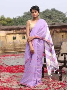 Indethnic Striped Zari Pure Cotton Jamdani Saree