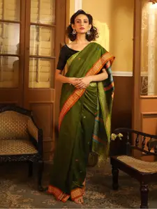 Indethnic Ethnic Motif Zari Pure Cotton Jamdani Saree With Blouse Piece