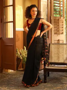 Indethnic Woven Design Zari Pure Linen Jamdani Saree With Blouse Piece