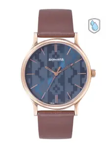 Sonata Men Printed Dial & Leather Straps Analogue Watch NR77105WL01