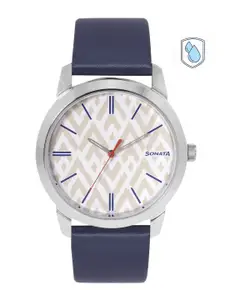 Sonata Men Printed Dial Leather Straps Analogue Watch NR77107SL02