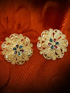 MEENAZ 4Pcs Gold-Plated Floral Studs Earrings