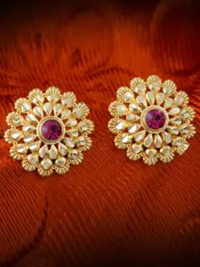 MEENAZ Set of 2 Gold-Plated Floral Studs Earrings