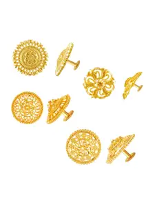 MEENAZ 4Pcs Gold-Plated Circular Studs Earrings