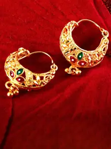 MEENAZ Set Of 4 Gold-Plated Stone-Studded Circular Hoop Earrings