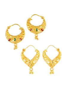 MEENAZ Set of 2 Gold-Plated Classic Hoop Earrings