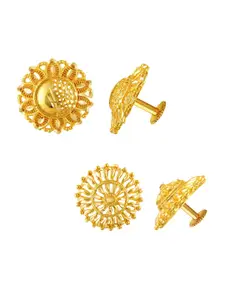 MEENAZ Set of 2 Gold-Plated Circular Studs Earrings