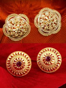 MEENAZ Set Of 2 Gold-Plated Circular Studs Earrings