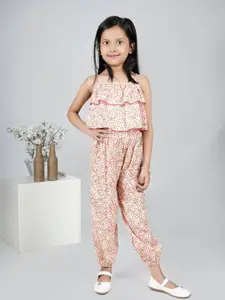 Jelly Jones Girls Floral Printed Shoulder Straps Top With Trouser