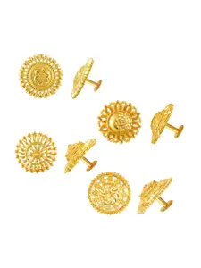 MEENAZ Set Of 3 Gold-Plated Circular Studs Earrings