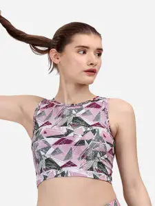 Soie Geometric Printed Activewear Fitted Athleisure Sports Crop Top