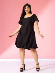 CURVE BY KASSUALLY Flared Sleeve Crepe Fit & Flare Dress