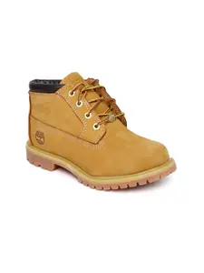 Timberland Women Tan Solid Leather Mid-Top Nellie Flat Boots