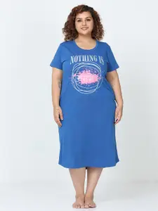 9shines Label Plus Size Typography Printed Pure Cotton Nightdress