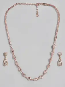 Estele Rose-Gold Plated Austrian Crystals Studded Necklace & Earrings