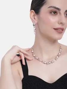 Estele Rhodium Plated CZ Pear and Marquise Necklace Set