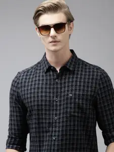 THE BEAR HOUSE Men Navy Blue Slim Fit Grid Tattersall Checks Opaque Checked Casual Shirt