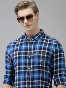 THE BEAR HOUSE Men Blue Slim Fit Opaque Checked Casual Shirt
