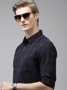 THE BEAR HOUSE Men Navy Blue Slim Fit Opaque Checked Casual Shirt