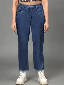 BAESD Women Jean Straight Fit Mid-Rise Frayed Denim Cotton Jeans