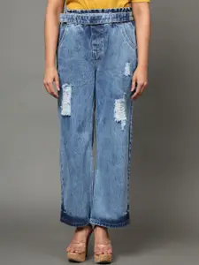 BAESD Women Jean Wide Leg Mid-Rise Mildly Distressed Light Fade Cotton Jeans