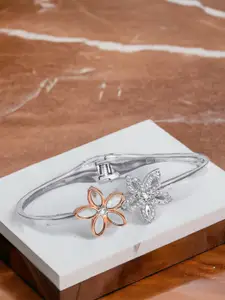 Taraash Taraash 925 Sterling Silver Rhodium Plated Floral Bangle