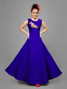 FASHION DREAM Girls Solid Embellished Satin Fit & Flare Maxi Dress