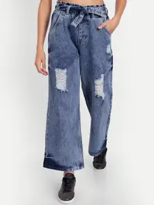 BAESD Women Jean Wide Leg Mid-Rise Mildly Distressed Heavy Fade Cotton Jeans