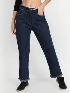 BAESD Women Jean Straight Fit Mid-Rise Frayed Denim Cotton Jeans