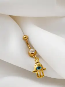 Ferosh Gold-Plated Hamsa Hand Charm Belly Button Ring