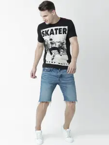 Huetrap Men Black Printed Round Neck T-shirt