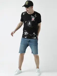 Huetrap Men Black Printed Round Neck T-shirt