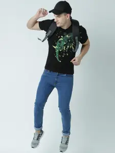 Huetrap Men Black Printed Round Neck T-shirt