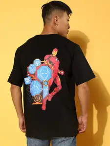 VEIRDO Black Iron Man Printed Oversized Fit T-shirt